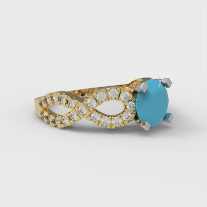 1.42 cttw Simulated Turquoise Solitaire with Zirconia Simulated Diamond Accents Engagement Ring - Solid Yellow/White Gold (VVS1, Round Cut,6.5mm)