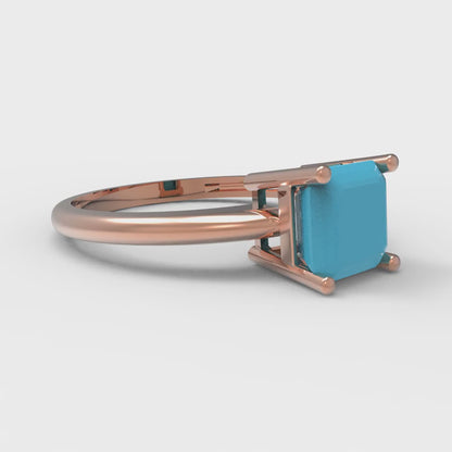 1.0 ct Brilliant Asscher Cut Simulated Turquoise Rose Gold Solitaire Engagement Ring, December Birthstone