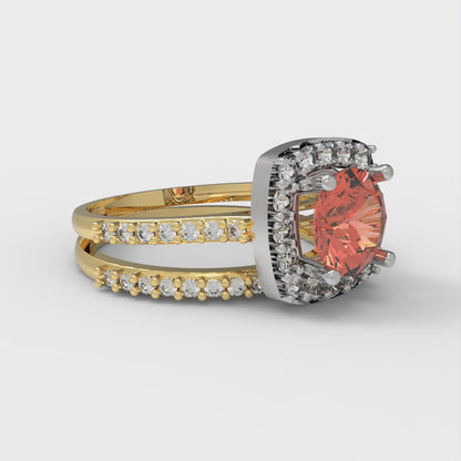 1.495 cttw Round Cut Simulated Red Diamond Bridal Set - Solid Yellow/White Gold Engagement Ring & Wedding Band