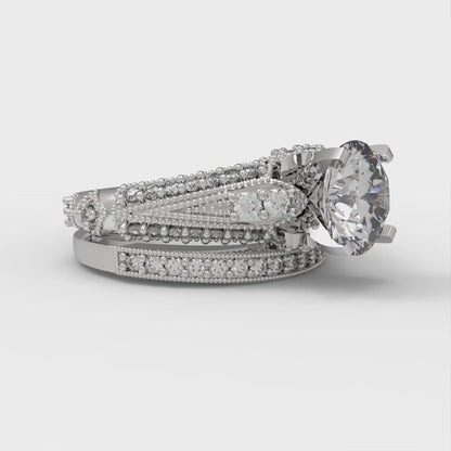 2.095 cttw Round Cut Moissanite Bridal Set - Solid White Gold Engagement Ring & Wedding Band