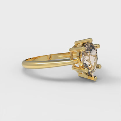 1 cttw Yellow Moissanite Solitaire  Engagement Ring - Solid Gold (Pear Cut,8x5mm)