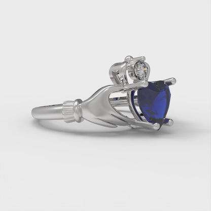 1.05 cttw Simulated Blue Sapphire Celtic Claddagh Engagement Ring - Solid Gold (Heart Cut,6.5mm)