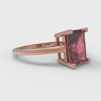 2 cttw Simulated Pink Tourmaline Solitaire  Engagement Ring - Solid Gold (Emerald Cut,8x6mm)