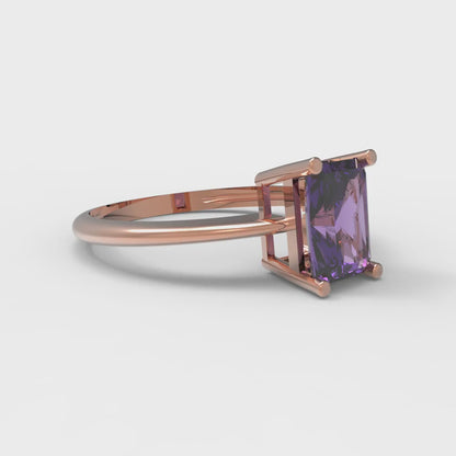 1 cttw Natural Amethyst Solitaire  Engagement Ring - Solid Gold (Radiant Cut,7x5mm)
