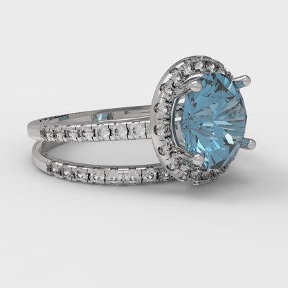 2.52 cttw Round Cut Natural Aquamarine Bridal Set - Solid White Gold Engagement Ring & Wedding Band