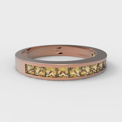 0.78 cttw Natural Citrine Princess Cut Rose Gold Eternity Wedding Band