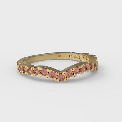 0.36 cttw Simulated Red Diamond Round Cut Yellow Gold Eternity Wedding Band