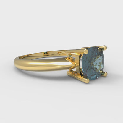 1.5 cttw Natural London Blue Topaz Solitaire  Engagement Ring - Solid Gold (Cushion Cut,6.5mm)