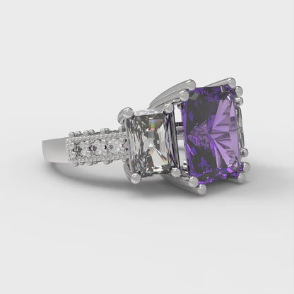 4.27 cttw Simulated Alexandrite Three-Stone Engagement Ring - Solid Gold (Emerald Cut,9x7mm)