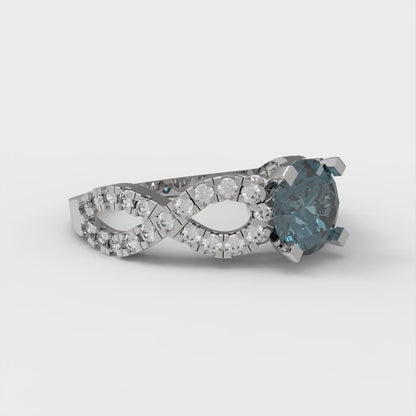 1.42 cttw Natural London Blue Topaz Solitaire with Zirconia Simulated Diamond Accents Engagement Ring - Solid White Gold (VVS1, Round Cut,6.5mm)