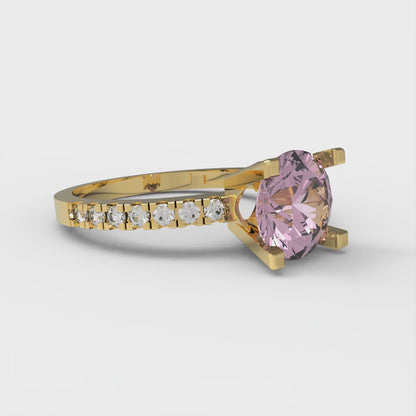 1.71 cttw Zirconia Simulated Pink Diamond Solitaire with Zirconia Simulated Diamond Accents Engagement Ring - Solid Gold (VVS1, Round Cut,7.5mm)