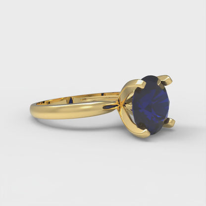 3 cttw Simulated Blue Sapphire Solitaire  Engagement Ring - Solid Gold (Round Cut,9mm)