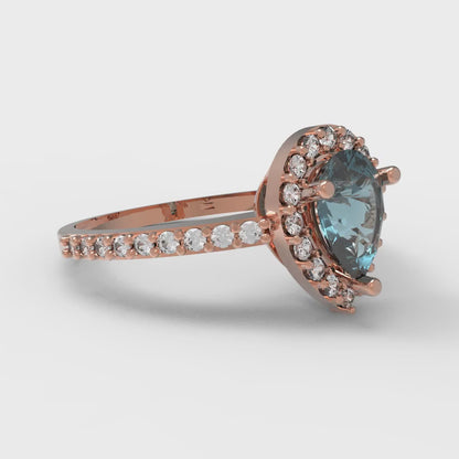 0.755 cttw Natural London Blue Topaz Hidden Halo Engagement Ring - Solid Gold (Pear Cut,7x5mm )