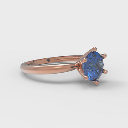 1 cttw Simulated Tanzanite Solitaire  Engagement Ring - Solid Rose Gold (VVS1, Round Cut,6.5mm)