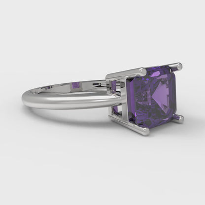 2 cttw Natural Amethyst Solitaire  Engagement Ring - Solid Gold (Asscher Cut,7.0mm)