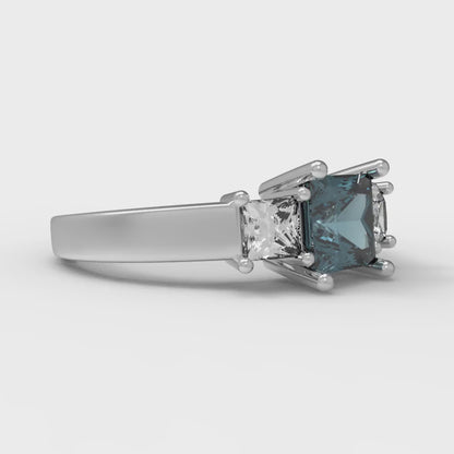 1.11 cttw Natural London Blue Topaz Three-Stone Engagement Ring - Solid Gold (Princess Cut,5.0mm)