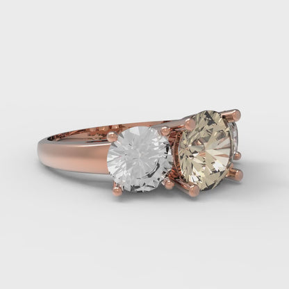 3 cttw Natural Morganite Three-Stone Engagement Ring - Solid Gold (Round Cut,7.5mm)