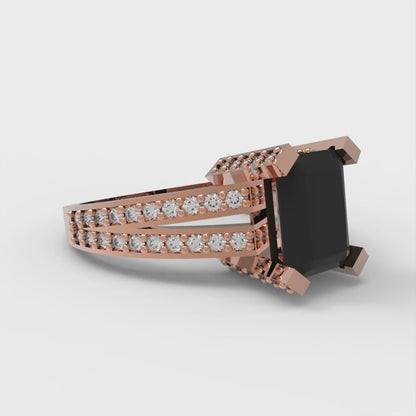 2.45 cttw Natural Onyx Solitaire with Zirconia Simulated Diamond Accents Engagement Ring - Solid Rose Gold (VVS1, Emerald Cut,8x6mm)