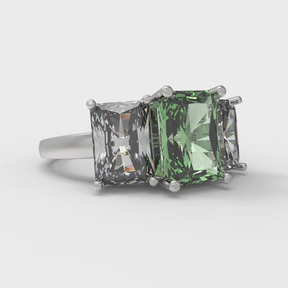 4 cttw Zirconia Simulated Green Diamond Three-Stone Engagement Ring - Solid Gold (VVS1, Emerald Cut,8x6mm)