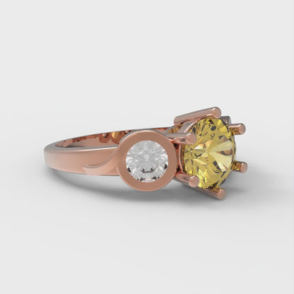 1.72 cttw Natural Citrine Three-Stone Engagement Ring - Solid Rose Gold (VVS1, Round Cut,6.5mm)