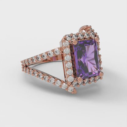 1.935 cttw Simulated Alexandrite Solitaire with Zirconia Simulated Diamond Accents Engagement Ring - Solid Gold (Emerald Cut,7.5x5.5mm)