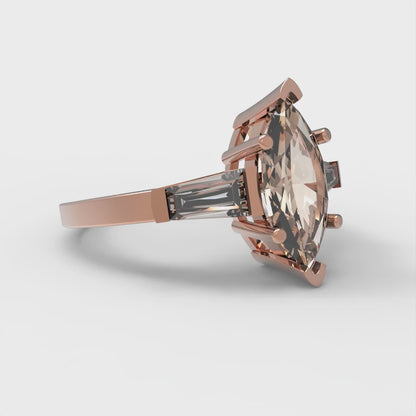 2 cttw Yellow Moissanite Three-Stone Engagement Ring - Solid Gold (Marquise Cut,11x5.5mm)