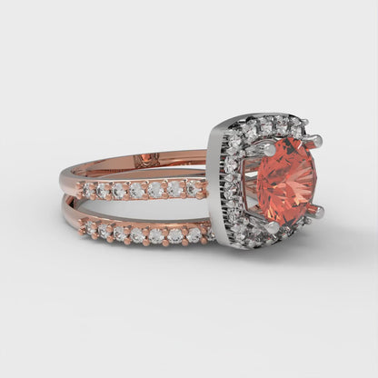 1.495 cttw Round Cut Simulated Red Diamond Bridal Set - Solid Rose/White Gold Engagement Ring & Wedding Band