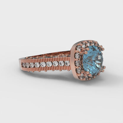 2.37 cttw Natural Swiss Blue Topaz Hidden Halo Engagement Ring - Solid Gold (Round Cut,7.5mm)