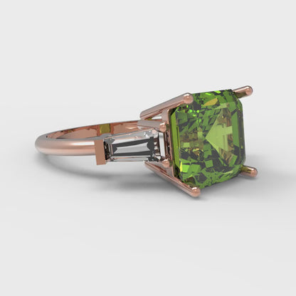 3 cttw Natural Peridot Three-Stone Engagement Ring - Solid Gold (Asscher Cut,8.0mm)