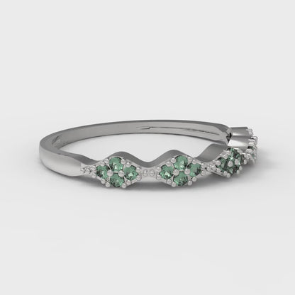 0.1 cttw Simulated Emerald Round Cut White Gold Eternity Wedding Band