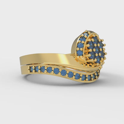 0.4 cttw Round Cut Simulated Tanzanite Bridal Set - Solid Yellow Gold Engagement Ring & Wedding Band