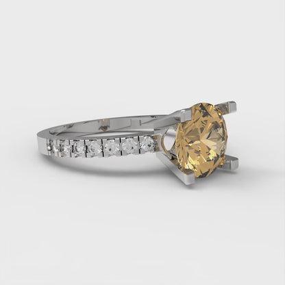 1.71 cttw Zirconia Simulated Champagne Diamond Solitaire with Zirconia Simulated Diamond Accents Engagement Ring - Solid Gold (VVS1, Round Cut,7.5mm)