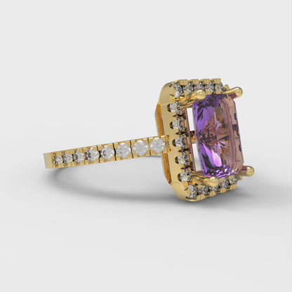 1.86 cttw Simulated Alexandrite Hidden Halo Engagement Ring - Solid Gold (Emerald Cut,7.5x5.5mm)