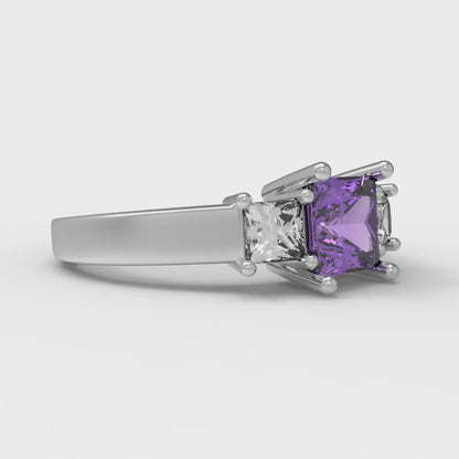1.11 cttw Simulated Alexandrite Three-Stone Engagement Ring - Solid White Gold (VVS1, Princess Cut,5.0mm)