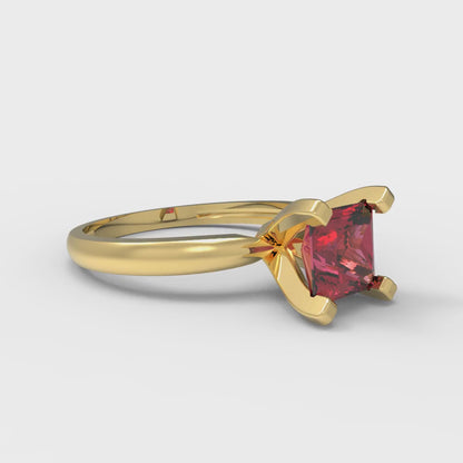 1 cttw Natural Garnet Solitaire  Engagement Ring - Solid Gold (Princess Cut,5.5mm)
