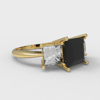 2.5 cttw Natural Onyx Three-Stone Engagement Ring - Solid Gold (Princess Cut,6.5 mm)