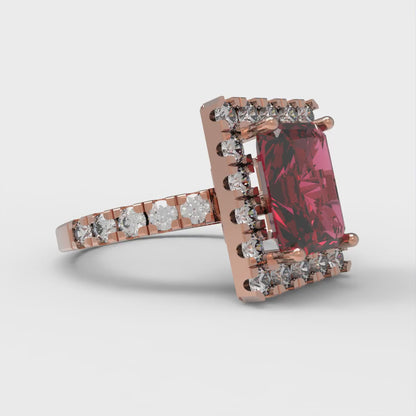 3.84 cttw Natural Garnet Solitaire with Zirconia Simulated Diamond Accents Engagement Ring - Solid Rose Gold (VVS1, Emerald Cut,9x7mm)