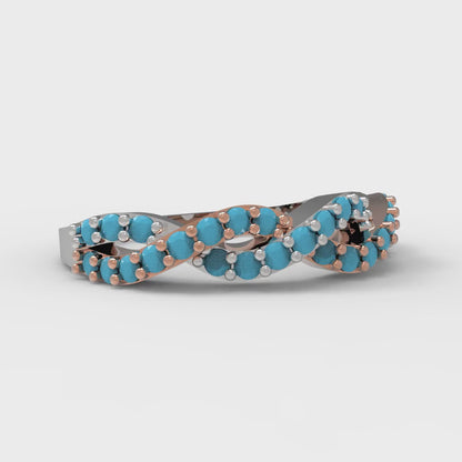 0.495 cttw Simulated Turquoise Round Cut Rose/White Gold Eternity Wedding Band