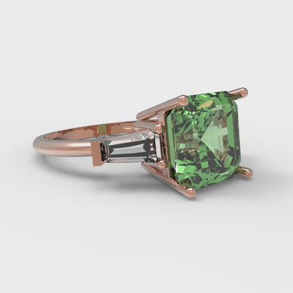 3 cttw Zirconia Simulated Green Diamond Three-Stone Engagement Ring - Solid Gold (VVS1, Asscher Cut,8.0mm)