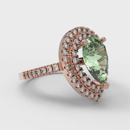 2.48 cttw Zirconia Simulated Green Diamond Hidden Halo Engagement Ring - Solid Rose Gold (VVS1, Pear Cut,10X7mm )