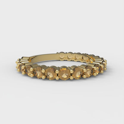 1.2 cttw Simulated Champagne Diamond Round Cut Yellow Gold Eternity Wedding Band