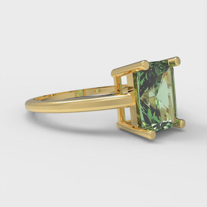 2 cttw Zirconia Simulated Green Diamond Solitaire  Engagement Ring - Solid Gold (VVS1, Emerald Cut,8x6mm)