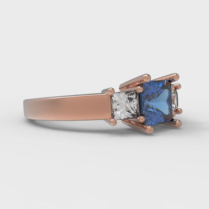 1.11 cttw Simulated Tanzanite Three-Stone Engagement Ring - Solid Rose Gold (VVS1, Princess Cut,5.0mm)