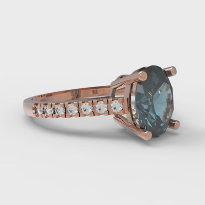 2.21 cttw Natural London Blue Topaz Solitaire with Zirconia Simulated Diamond Accents Engagement Ring - Solid Gold (Oval Cut,9X7mm)