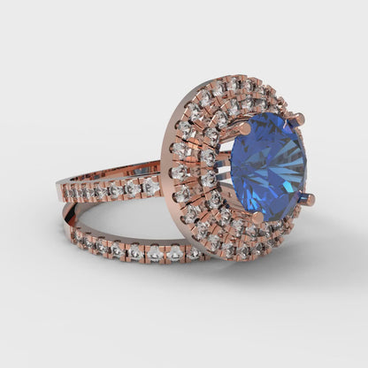 2.73 cttw Round Cut Simulated Tanzanite Bridal Set - Solid Rose Gold Engagement Ring & Wedding Band
