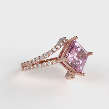 2.3075 cttw Zirconia Simulated Pink Diamond Solitaire with Zirconia Simulated Diamond Accents Engagement Ring - Solid Rose Gold (VVS1, Princess Cut,7.0mm)