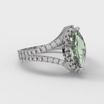 1.2 cttw Zirconia Simulated Green Diamond Hidden Halo Engagement Ring - Solid Gold (VVS1, Marquise Cut,9x4.5mm)