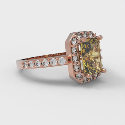 2.16 cttw Emerald Cut Natural Citrine Bridal Set - Solid Rose Gold Engagement Ring & Wedding Band