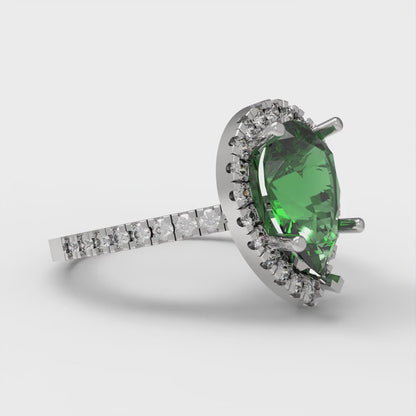 2.38 cttw Simulated Emerald Hidden Halo Engagement Ring - Solid Gold (Pear Cut,10x7mm )