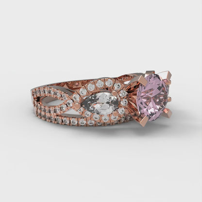 1.925 cttw Round Cut Simulated Pink Diamond Bridal Set - Solid Rose Gold Engagement Ring & Wedding Band